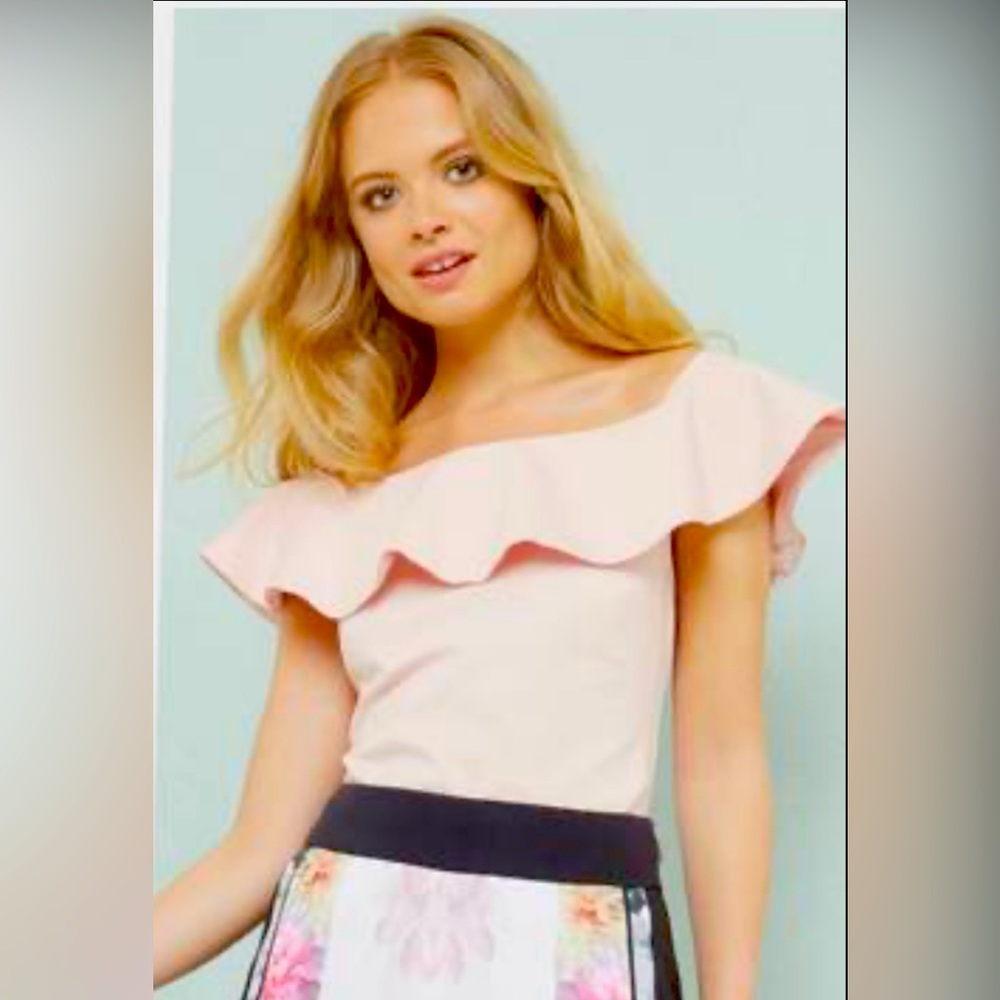 TED BAKER PERUI OFF THE SHOULDER BARDOT TOP IN PINK Size 2